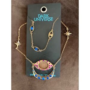 Dark Universe Universal Studios Gold Tone Eye Moon Rhinestone Necklace Celestial